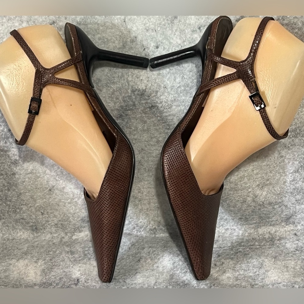 VTG*New Bruno Magli Claudette Ankle Strap pumps~Size:7.5B~brown leather
